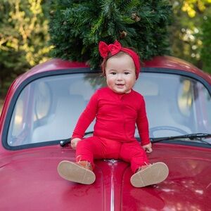 Kyte Baby Zipper Romper Red Bamboo 6-12 months Christmas PJS collection